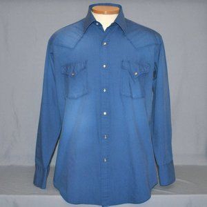 Sheplers Mens Shirt Size 16.5 Faded Blue Long Sleeve Pearl Snap Shirt